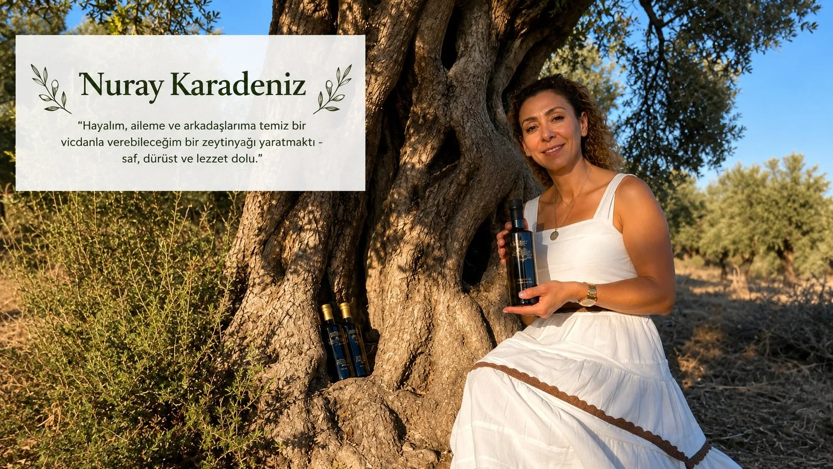 Nuray Karadeniz — Blacksea Oliveoil kurucusu, zeytin ağacının yanında